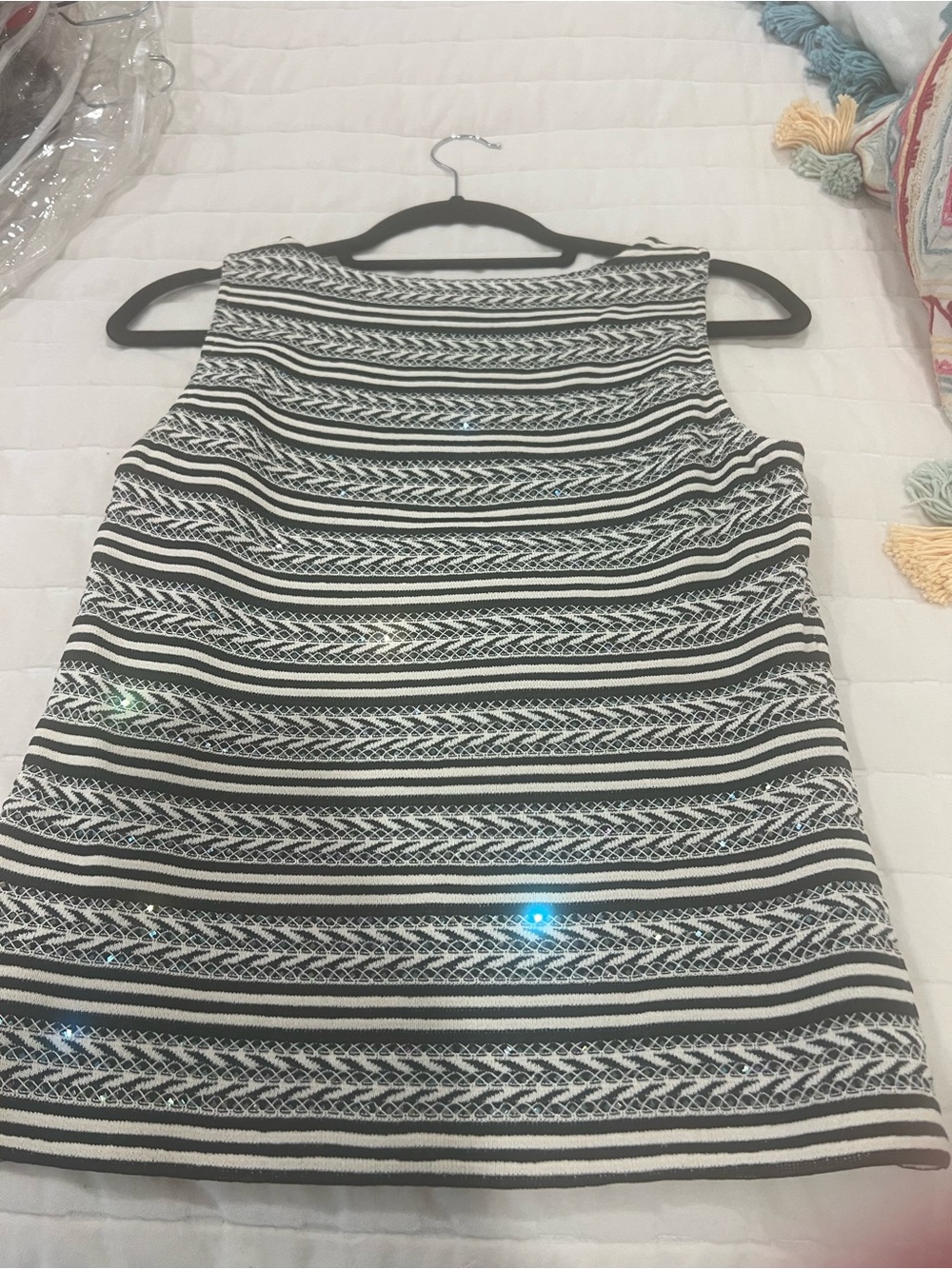 St. John Black and White Striped Sleeveless Top